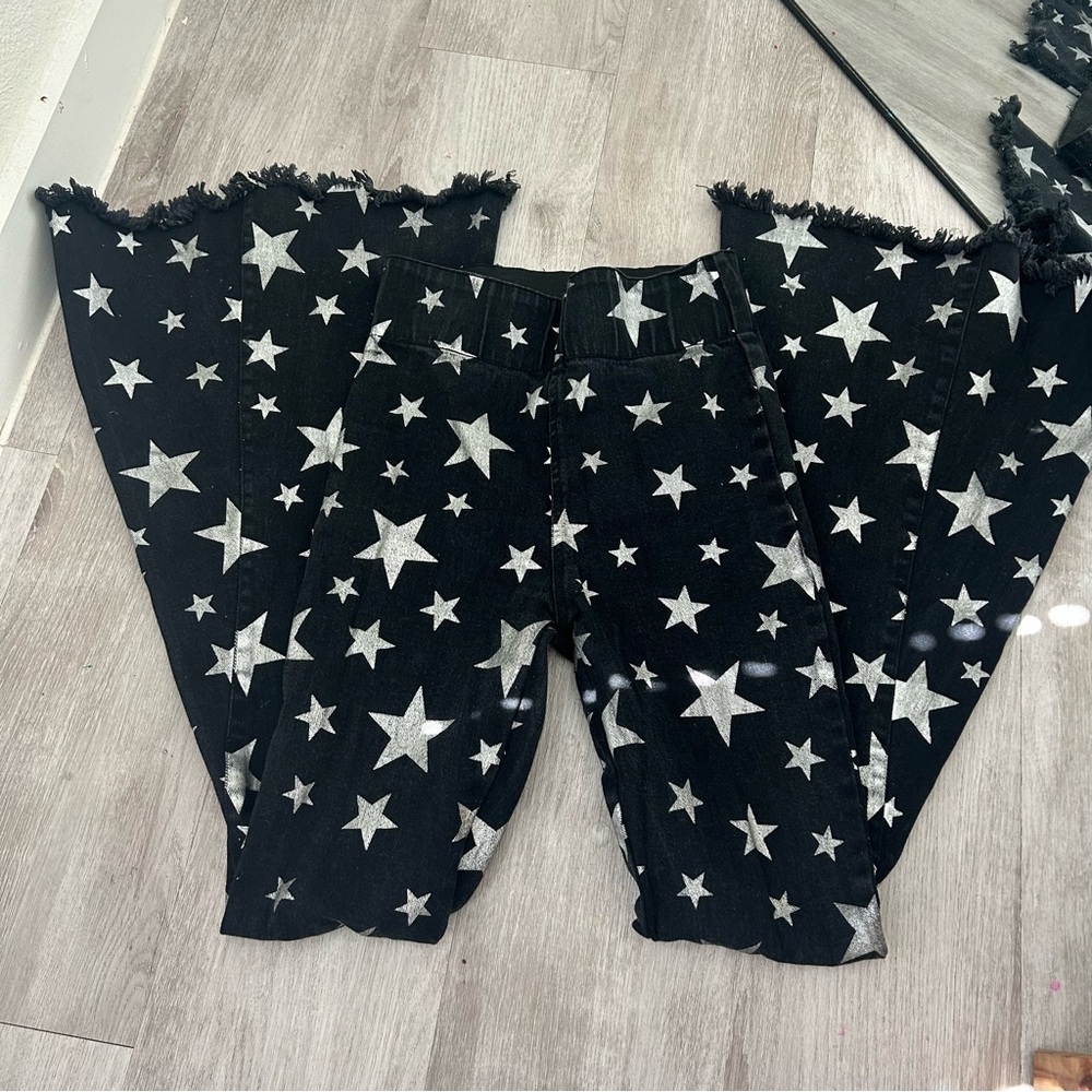 Black Star Patterned Flared Pants